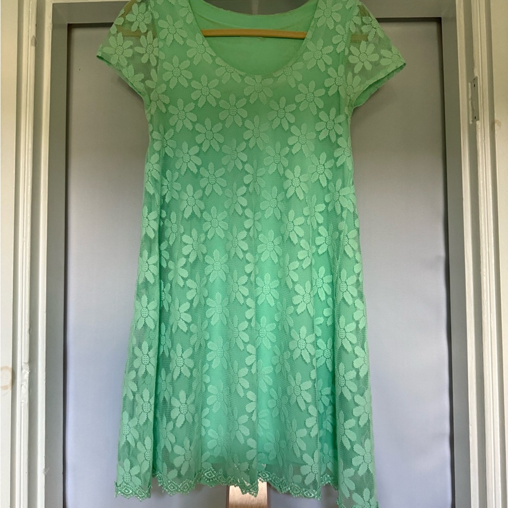 Kimchi Blue Mint Green Floral Lace Mini Dress